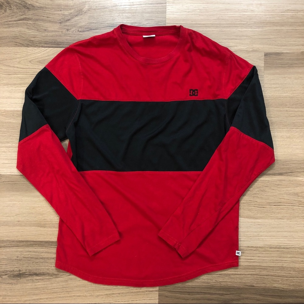 DC Red & Black Long Sleeve Crew Neck Top